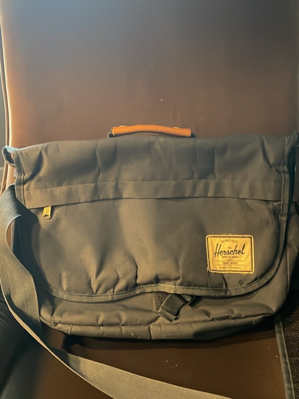 Herschel Supply Company Navy Messenger Bag with Tan Patch